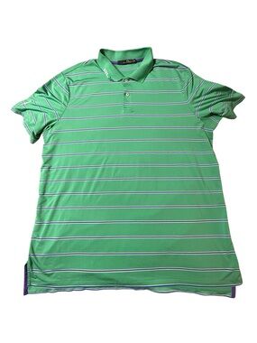 RLX Ralph Lauren XXL Golf Polo Shirt Green Striped Performance Moisture Wicking